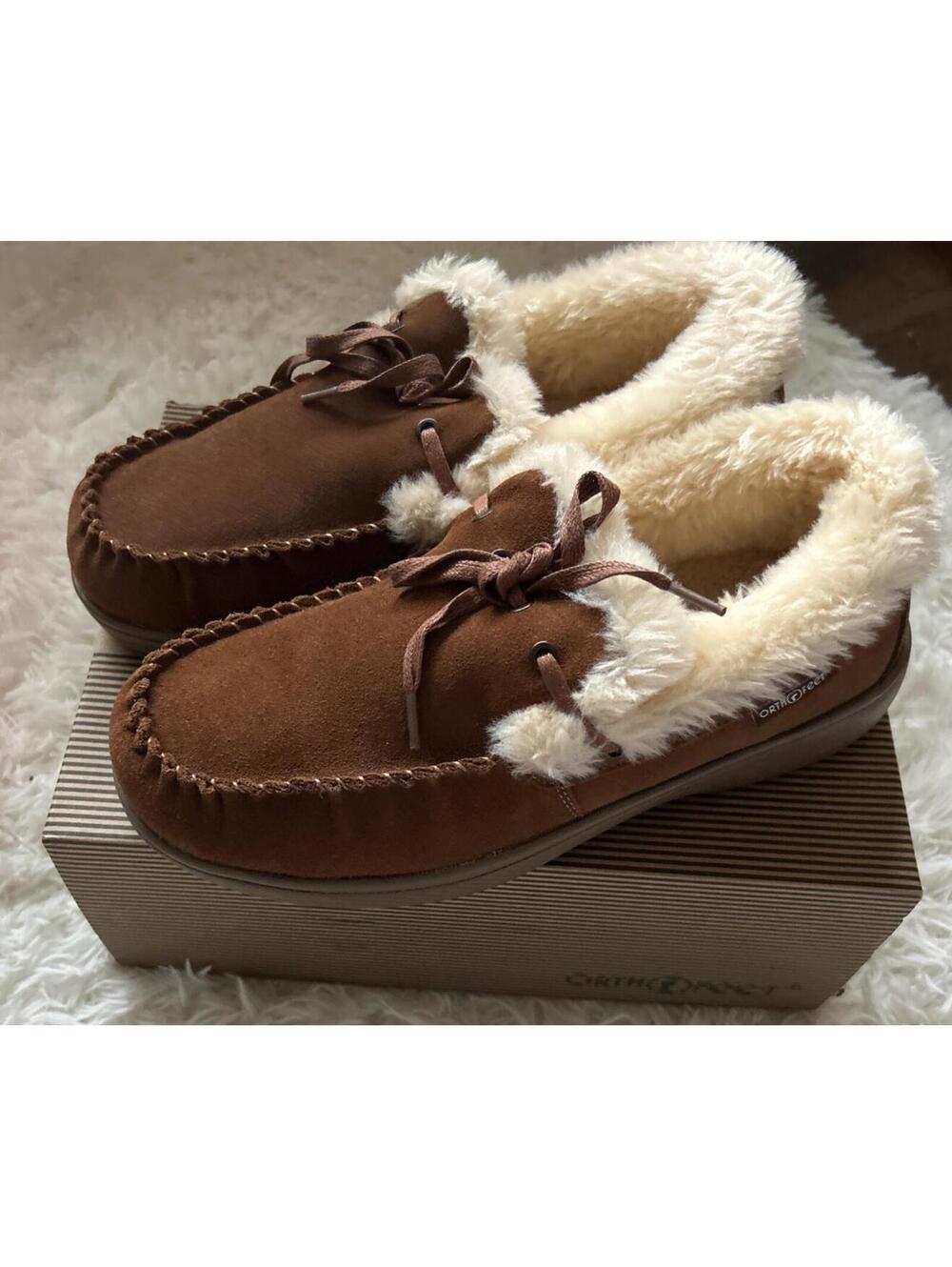 Orthofeet Tuscany Moccasin  Slippers Orthopedic Mens 9.5 Medium Brown NEW IN BOX